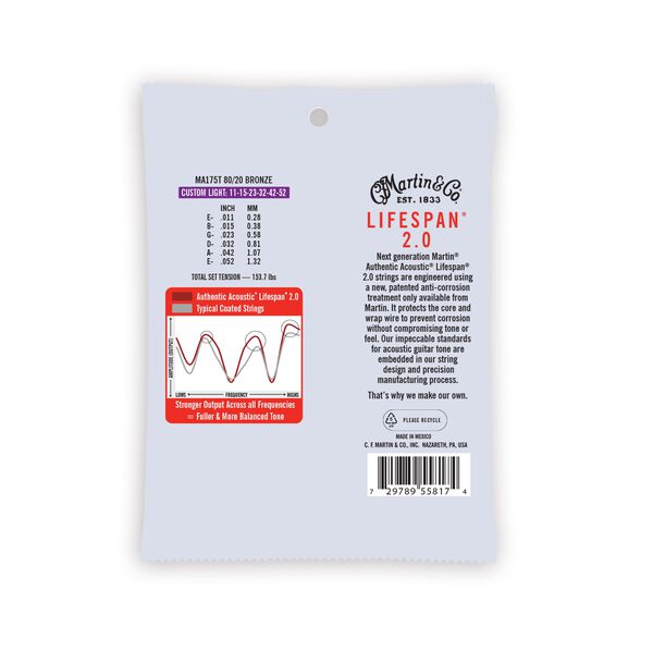 Authentic Acoustic Lifespan® 2.0 Guitar Strings 80/20 Bronze image number 1